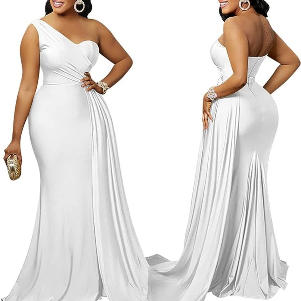 Cutubly Women's White Wrap Front Sexy Cross Tie Maxi Dress 2XL